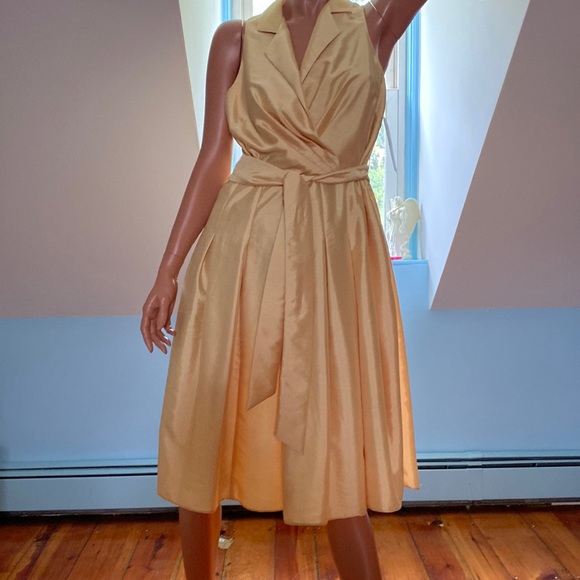 PARTY Shimmering Gold EVAN PICONE Faux Wrap Dress size 10 - Picture 1 of 9